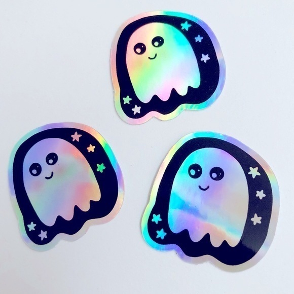 🍒 5/$25 🍒 TWO Holographic Ghost Stickers - Picture 1 of 4